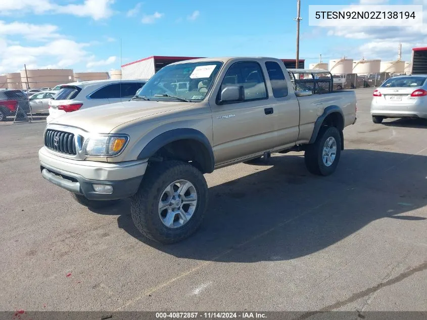 2002 Toyota Tacoma Prerunner V6 VIN: 5TESN92N02Z138194 Lot: 40872857