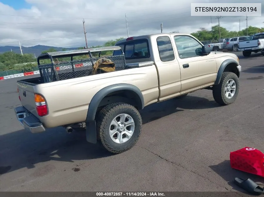 2002 Toyota Tacoma Prerunner V6 VIN: 5TESN92N02Z138194 Lot: 40872857