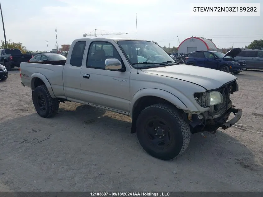 2003 Toyota Tacoma Xtracab VIN: 5TEWN72N03Z189282 Lot: 12103897