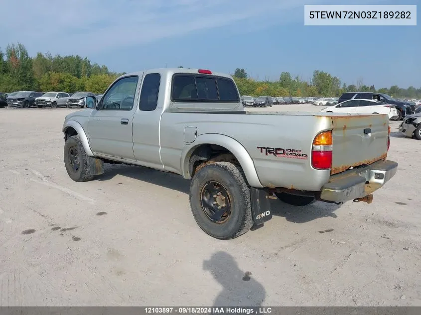 2003 Toyota Tacoma Xtracab VIN: 5TEWN72N03Z189282 Lot: 12103897