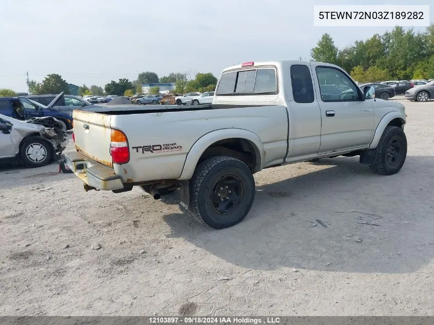 2003 Toyota Tacoma Xtracab VIN: 5TEWN72N03Z189282 Lot: 12103897