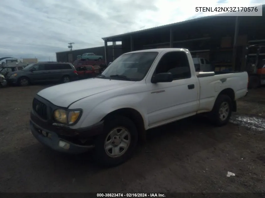 2003 Toyota Tacoma Base (A4) VIN: 5TENL42NX3Z170576 Lot: 38623474