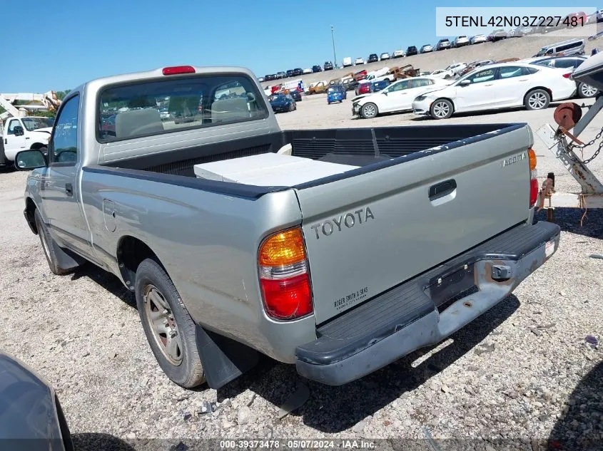 2003 Toyota Tacoma VIN: 5TENL42N03Z227481 Lot: 39373478