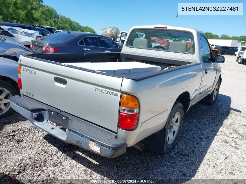 2003 Toyota Tacoma VIN: 5TENL42N03Z227481 Lot: 39373478