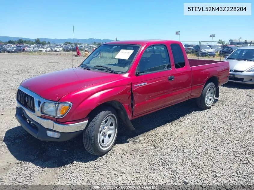 2003 Toyota Tacoma VIN: 5TEVL52N43Z228204 Lot: 39725557