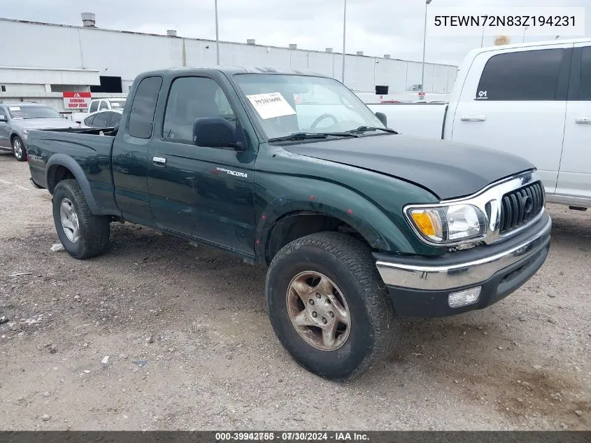 2003 Toyota Tacoma Base V6 VIN: 5TEWN72N83Z194231 Lot: 39942755