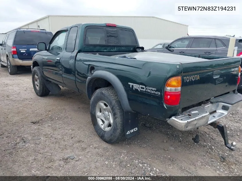 2003 Toyota Tacoma Base V6 VIN: 5TEWN72N83Z194231 Lot: 39942755