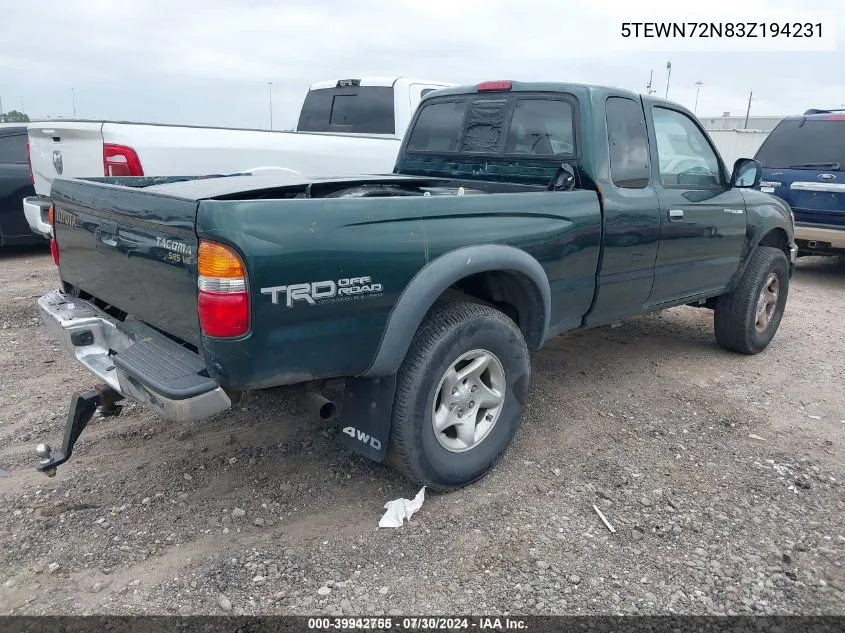 2003 Toyota Tacoma Base V6 VIN: 5TEWN72N83Z194231 Lot: 39942755