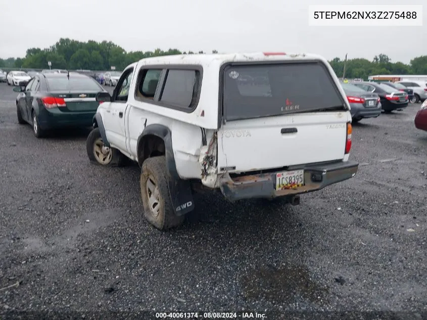 2003 Toyota Tacoma VIN: 5TEPM62NX3Z275488 Lot: 40061374