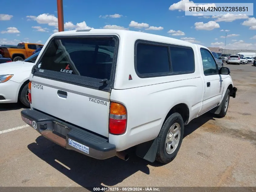 2003 Toyota Tacoma VIN: 5TENL42N03Z285851 Lot: 40175275