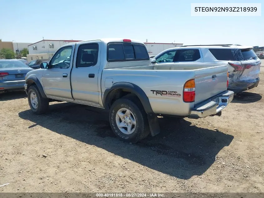 2003 Toyota Tacoma Prerunner V6 VIN: 5TEGN92N93Z218939 Lot: 40191815