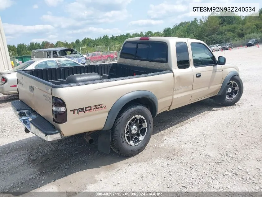 2003 Toyota Tacoma Prerunner VIN: 5TESM92N93Z240534 Lot: 40297112