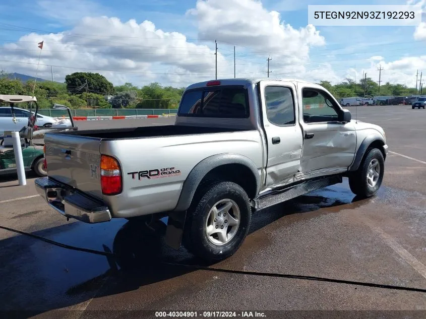 2003 Toyota Tacoma Prerunner V6 VIN: 5TEGN92N93Z192293 Lot: 40304901