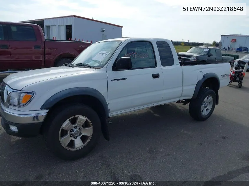 2003 Toyota Tacoma Xtracab VIN: 5TEWN72N93Z218648 Lot: 40371220