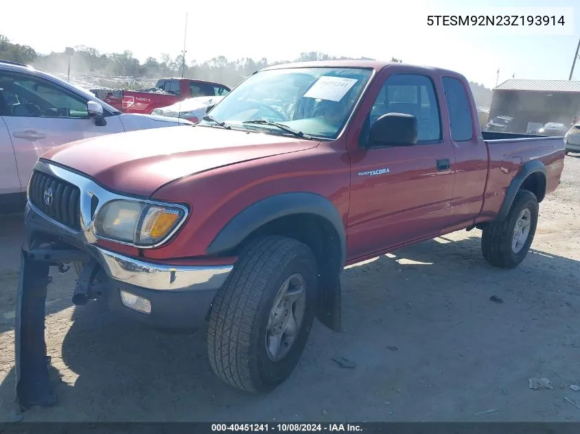 2003 Toyota Tacoma Prerunner VIN: 5TESM92N23Z193914 Lot: 40451241