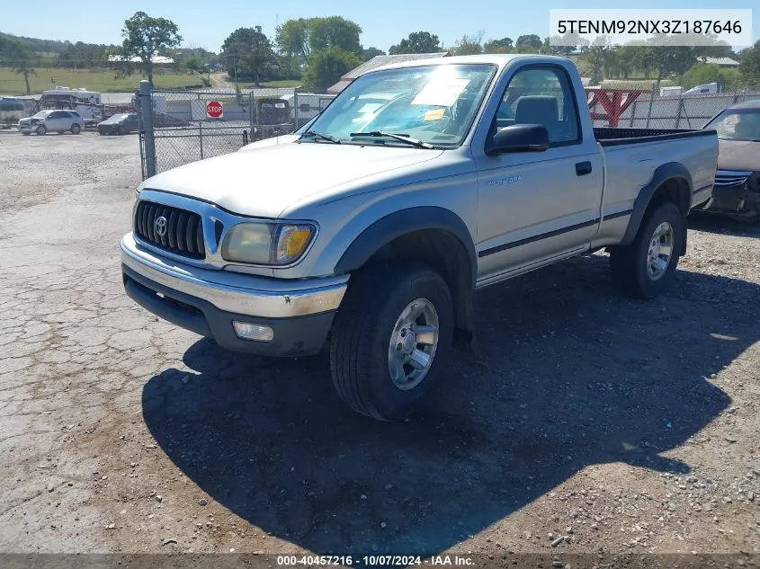 2003 Toyota Tacoma Prerunner VIN: 5TENM92NX3Z187646 Lot: 40457216