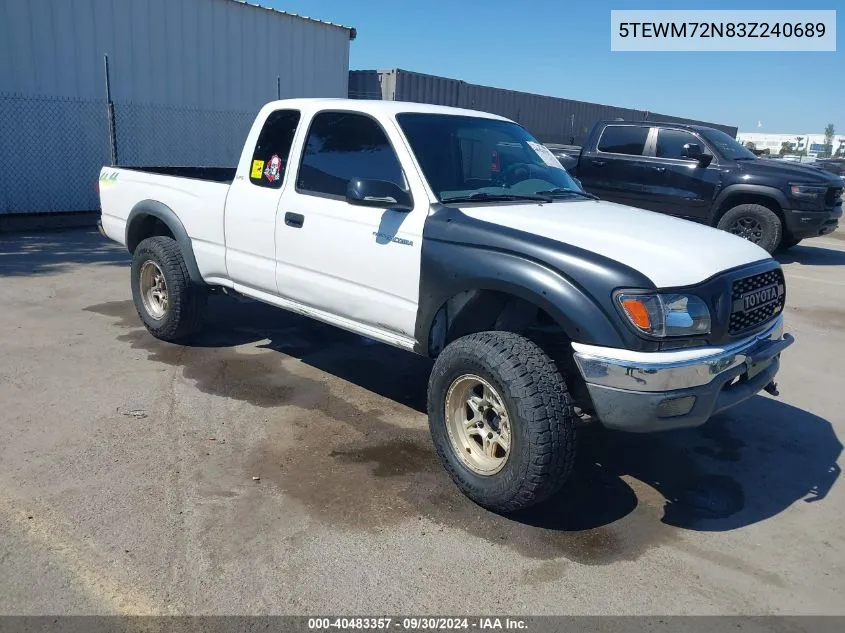 2003 Toyota Tacoma VIN: 5TEWM72N83Z240689 Lot: 40483357