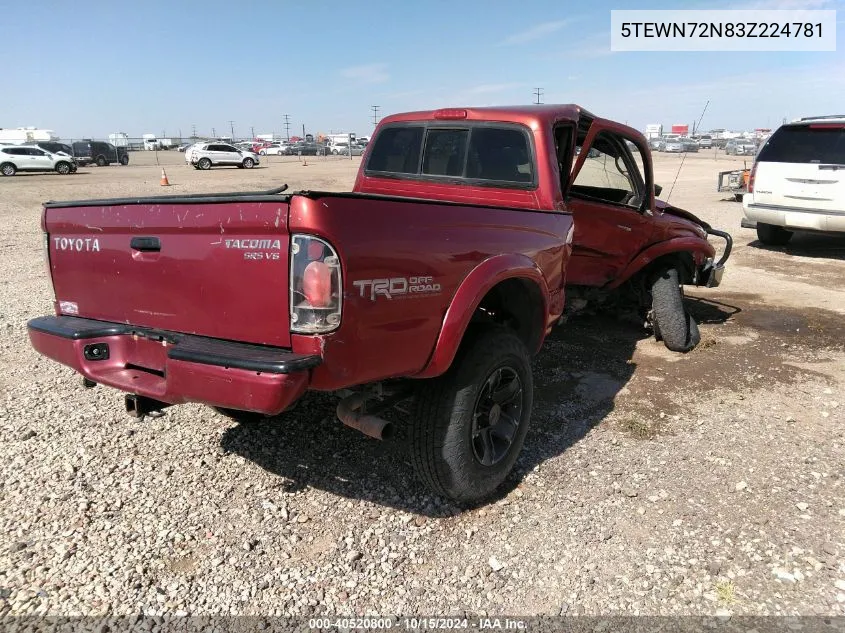 2003 Toyota Tacoma Base V6 VIN: 5TEWN72N83Z224781 Lot: 40520800