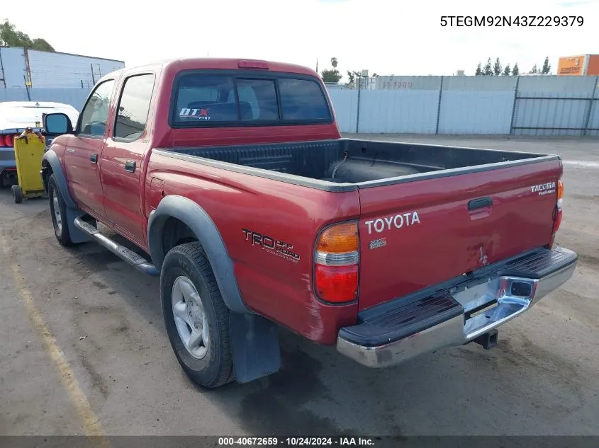 5TEGM92N43Z229379 2003 Toyota Tacoma Double Cab Prerunner