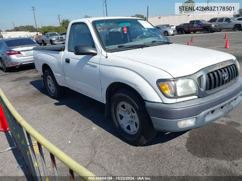 2003 Toyota Tacoma VIN: 5TENL42N83Z178501 Lot: 40684159