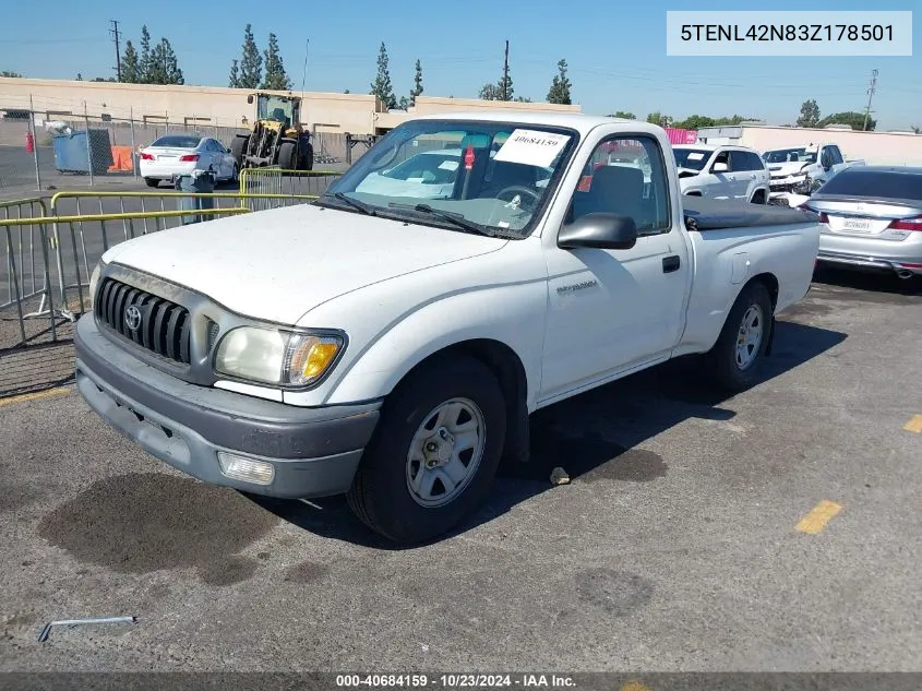 2003 Toyota Tacoma VIN: 5TENL42N83Z178501 Lot: 40684159