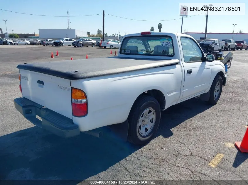 2003 Toyota Tacoma VIN: 5TENL42N83Z178501 Lot: 40684159