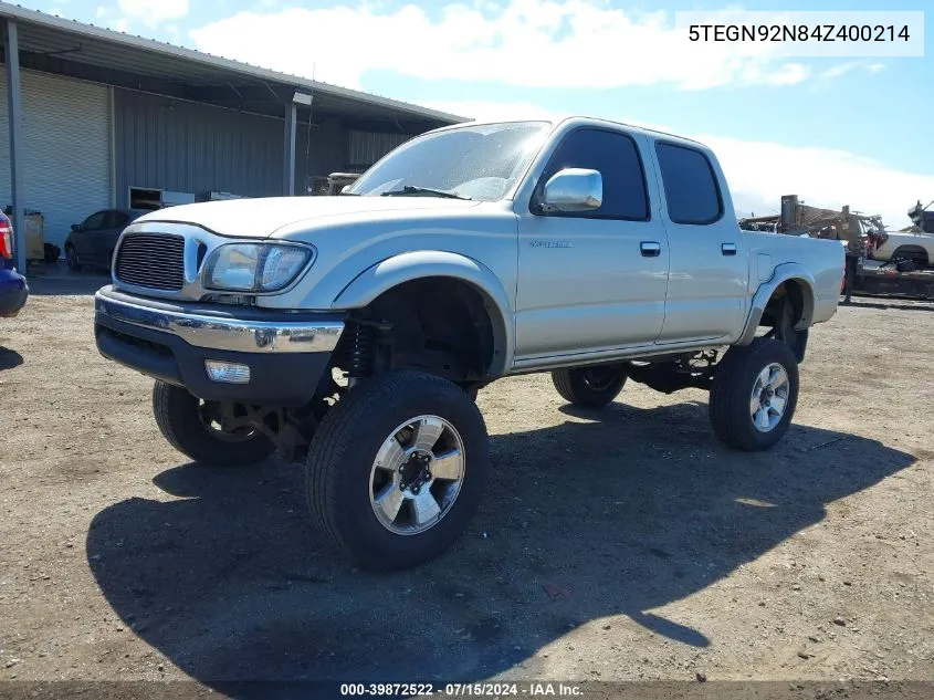 2004 Toyota Tacoma Prerunner V6 VIN: 5TEGN92N84Z400214 Lot: 39872522