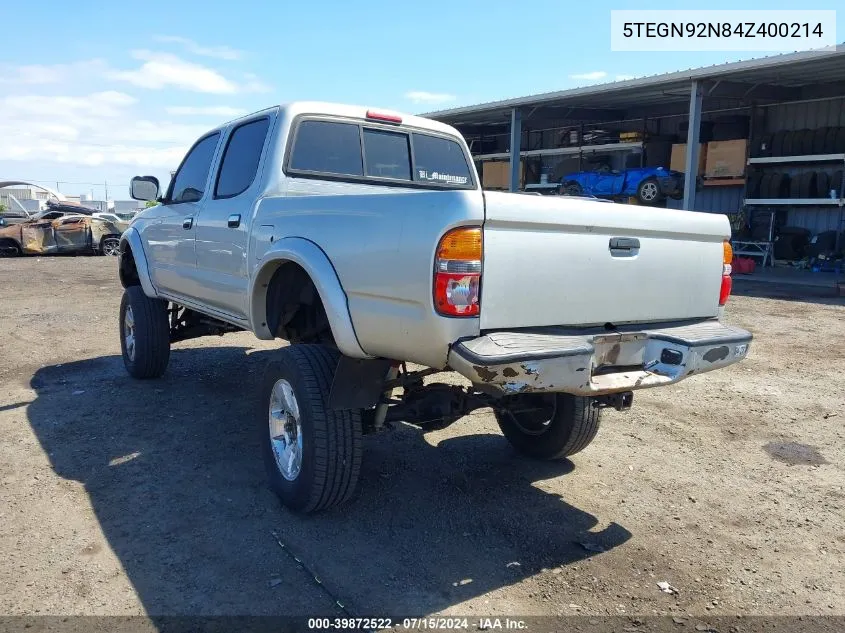 2004 Toyota Tacoma Prerunner V6 VIN: 5TEGN92N84Z400214 Lot: 39872522