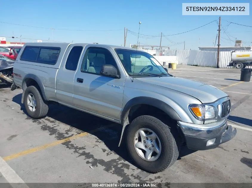 2004 Toyota Tacoma Xtracab Prerunner VIN: 5TESN92N94Z334122 Lot: 40136974