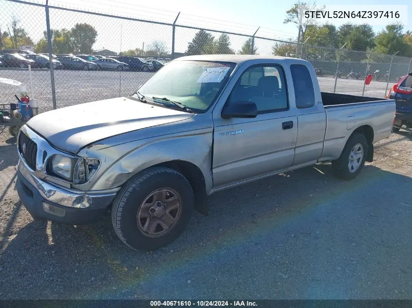 2004 Toyota Tacoma VIN: 5TEVL52N64Z397416 Lot: 40671610