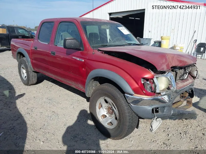 2004 Toyota Tacoma Prerunner V6 VIN: 5TEGN92N74Z344931 Lot: 40735566