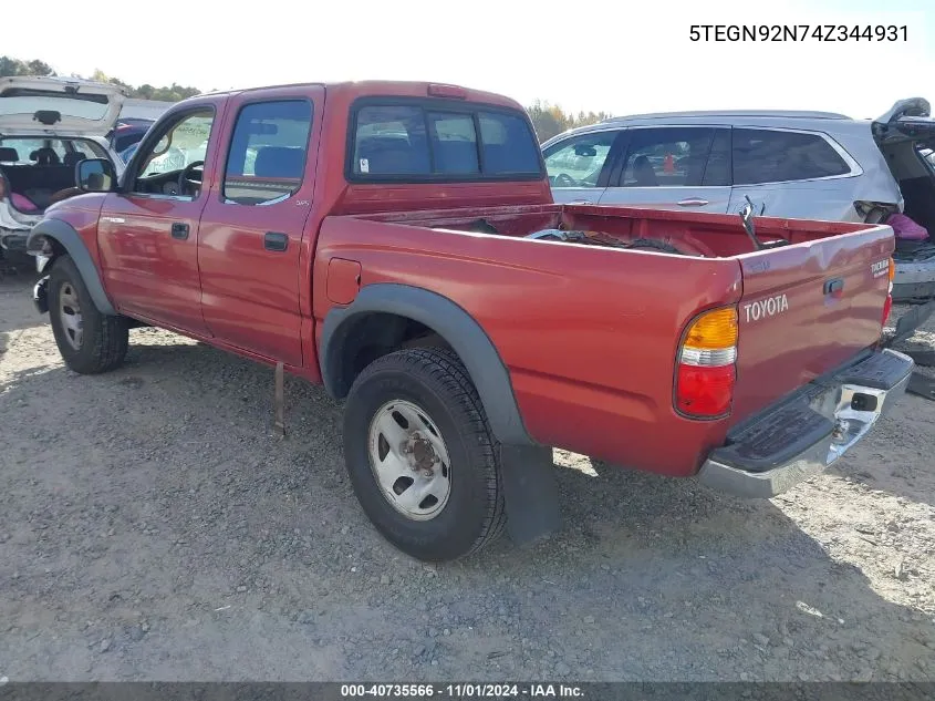 2004 Toyota Tacoma Prerunner V6 VIN: 5TEGN92N74Z344931 Lot: 40735566