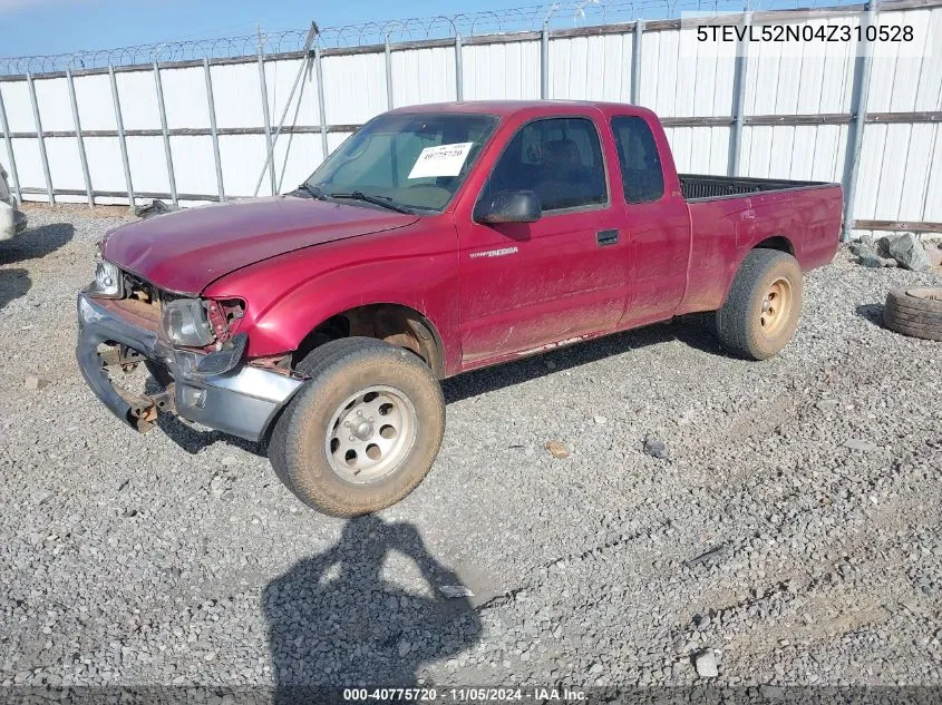 2004 Toyota Tacoma VIN: 5TEVL52N04Z310528 Lot: 40775720