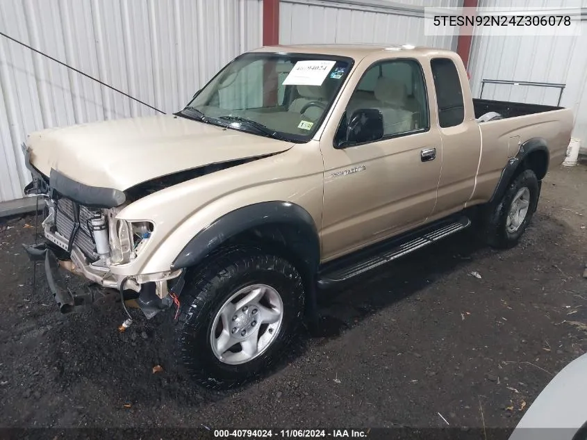 2004 Toyota Tacoma Prerunner V6 VIN: 5TESN92N24Z306078 Lot: 40794024