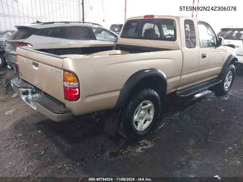 2004 Toyota Tacoma Prerunner V6 VIN: 5TESN92N24Z306078 Lot: 40794024