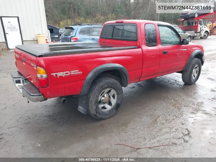 2004 Toyota Tacoma VIN: 5TEWM72N44Z381695 Lot: 40798525