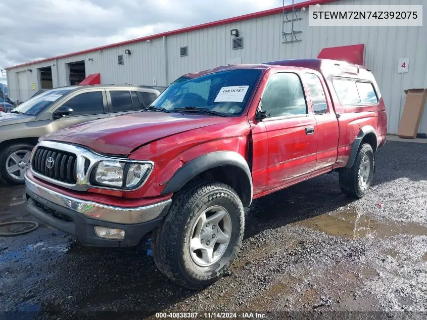 2004 Toyota Tacoma VIN: 5TEWM72N74Z392075 Lot: 40838387