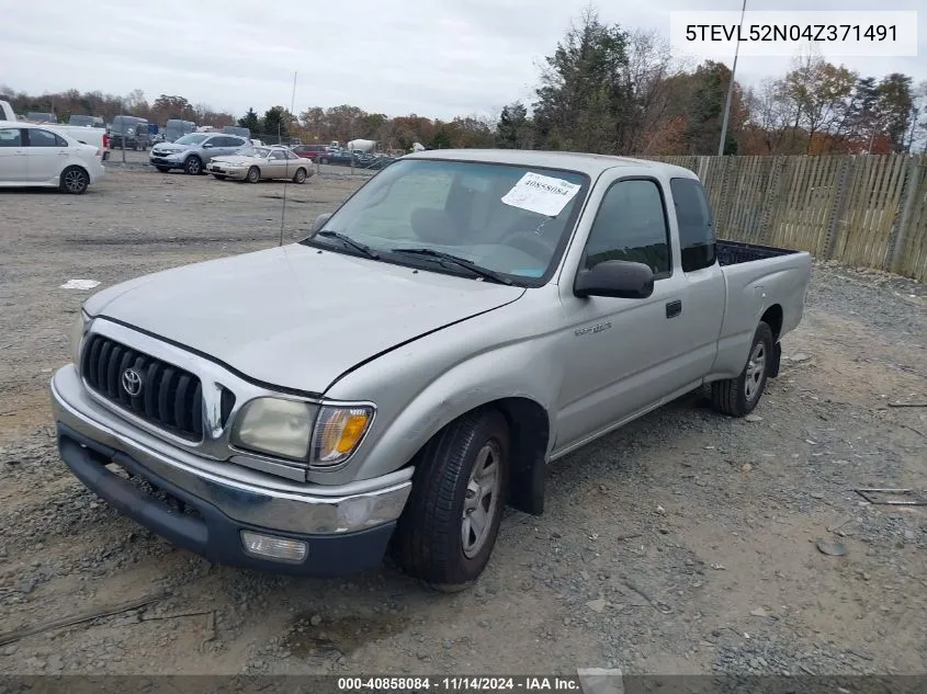 2004 Toyota Tacoma VIN: 5TEVL52N04Z371491 Lot: 40858084