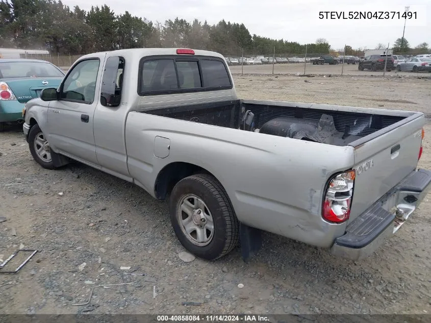 2004 Toyota Tacoma VIN: 5TEVL52N04Z371491 Lot: 40858084