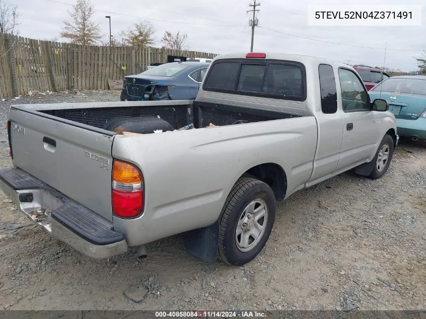 2004 Toyota Tacoma VIN: 5TEVL52N04Z371491 Lot: 40858084