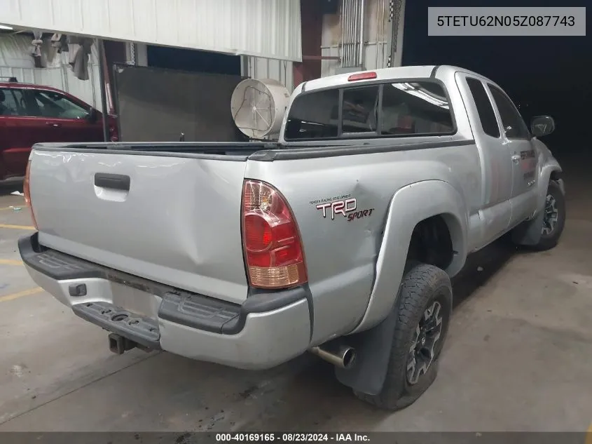 2005 Toyota Tacoma Prerunner V6 VIN: 5TETU62N05Z087743 Lot: 40169165