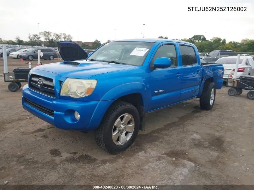 2005 Toyota Tacoma Prerunner V6 VIN: 5TEJU62N25Z126002 Lot: 40240820