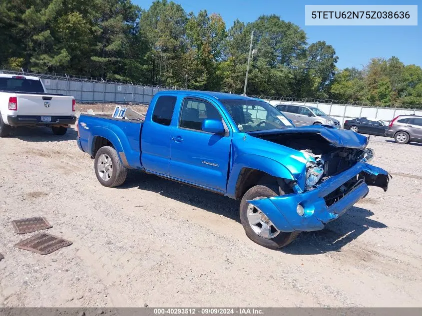 2005 Toyota Tacoma Prerunner V6 VIN: 5TETU62N75Z038636 Lot: 40293512