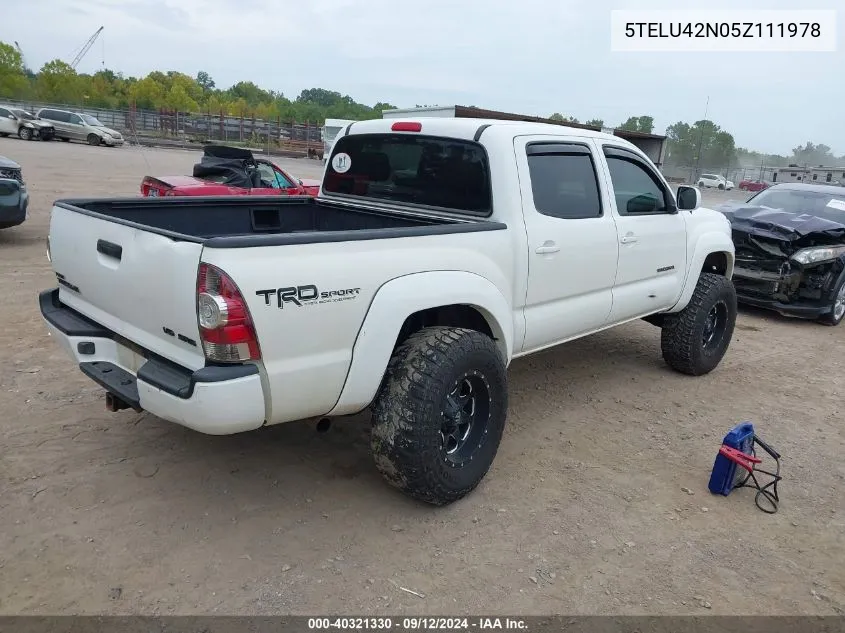 2005 Toyota Tacoma Double Cab VIN: 5TELU42N05Z111978 Lot: 40321330