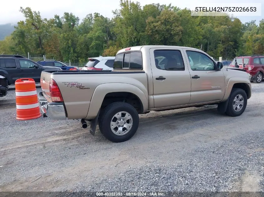 2005 Toyota Tacoma Base V6 VIN: 5TELU42N75Z026653 Lot: 40352353