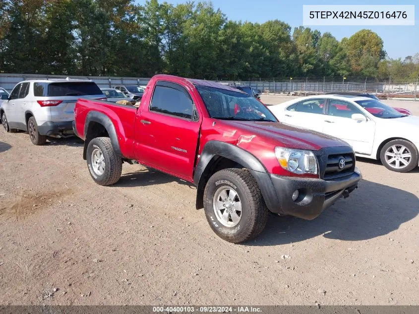 2005 Toyota Tacoma VIN: 5TEPX42N45Z016476 Lot: 40400103