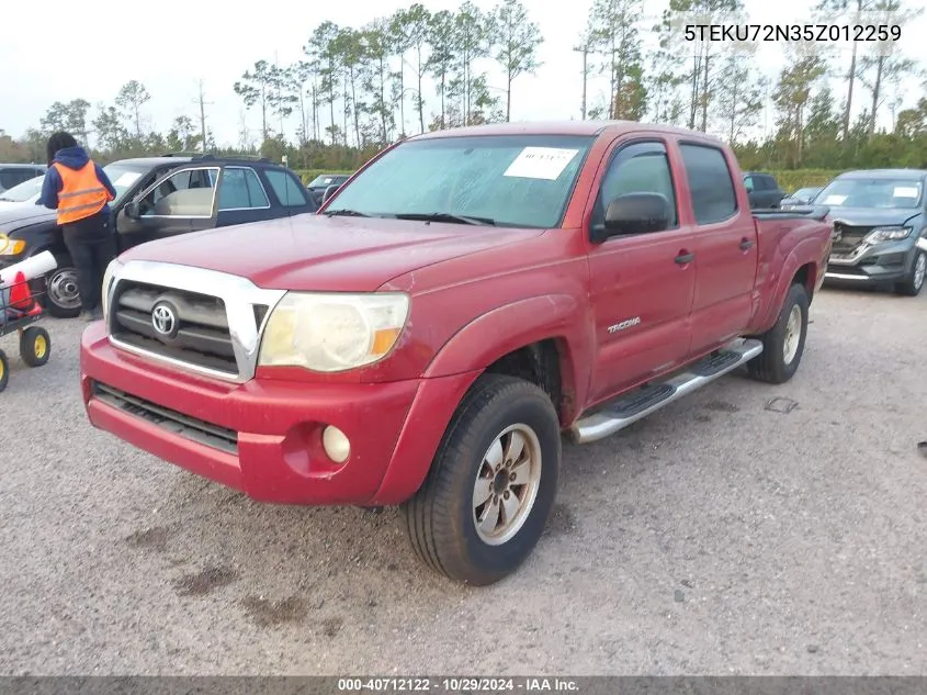 2005 Toyota Tacoma Prerunner V6 VIN: 5TEKU72N35Z012259 Lot: 40712122