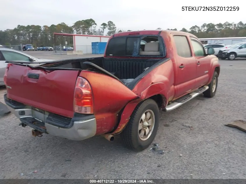 2005 Toyota Tacoma Prerunner V6 VIN: 5TEKU72N35Z012259 Lot: 40712122