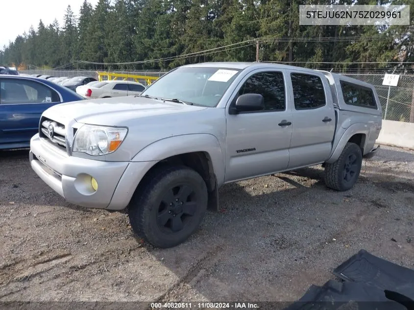 2005 Toyota Tacoma Double Cab Prerunner VIN: 5TEJU62N75Z029961 Lot: 40820511