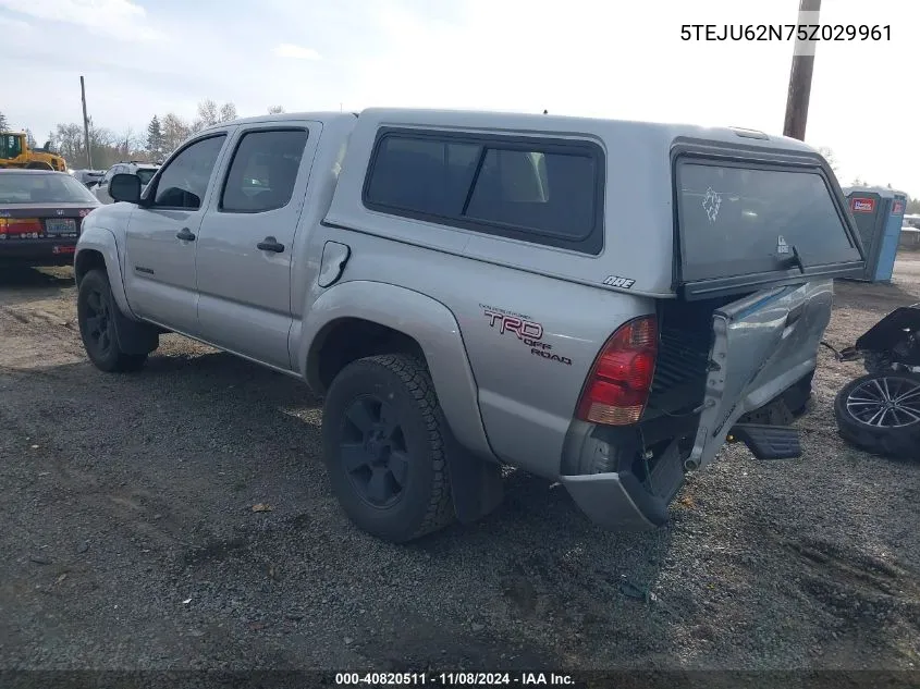 2005 Toyota Tacoma Double Cab Prerunner VIN: 5TEJU62N75Z029961 Lot: 40820511